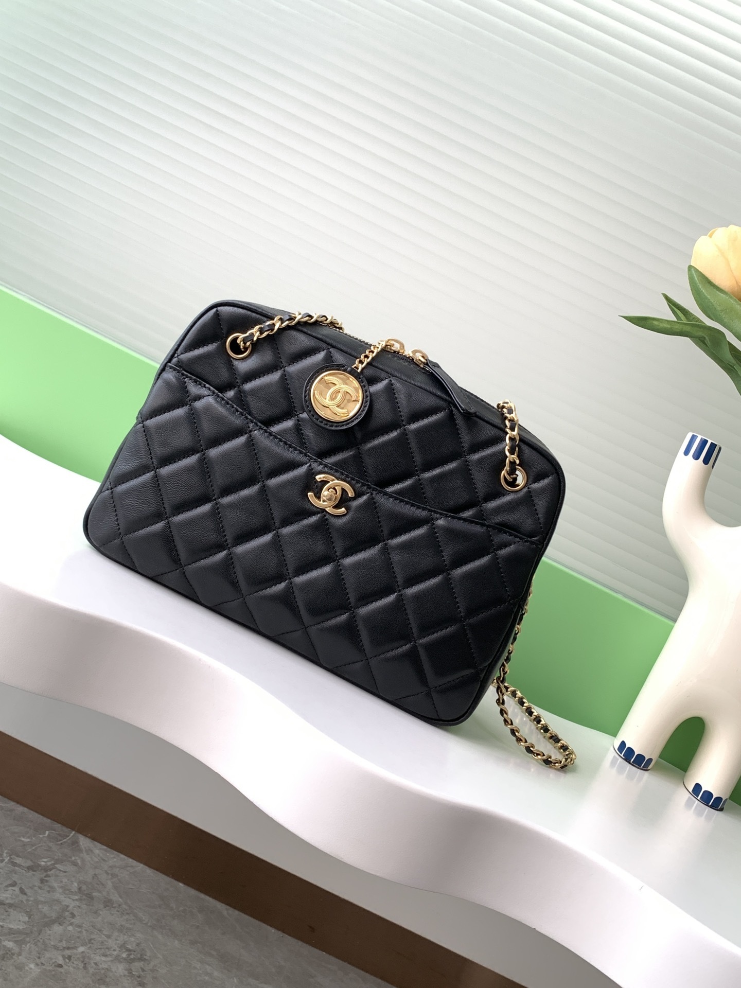 Chanel Matelasse Camera Case Black Lambskin Chain Shoulder Bag