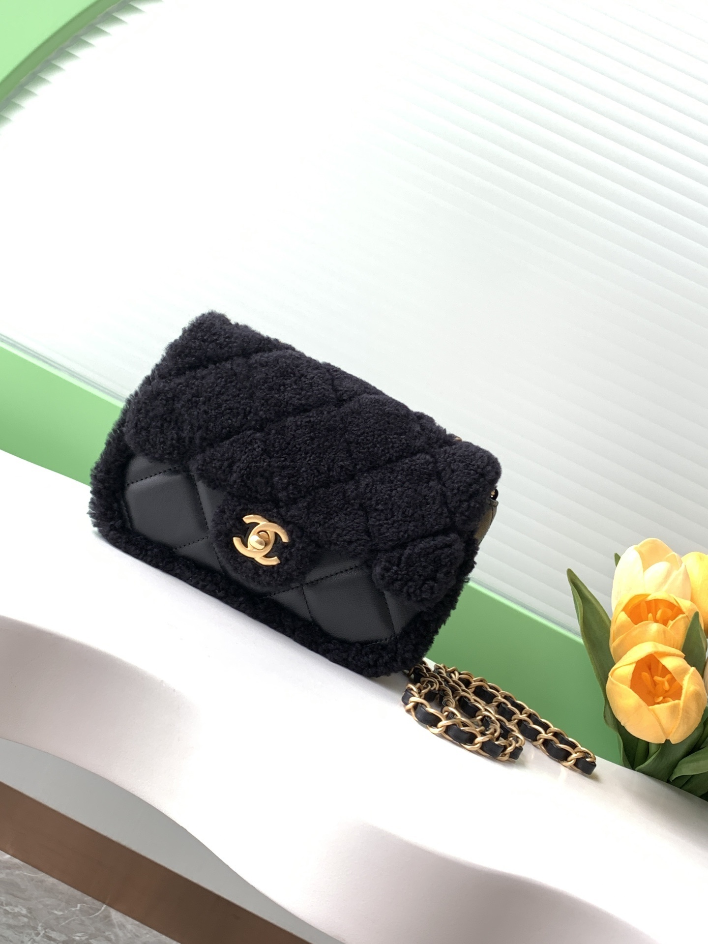 Chanel Small Shearling Flap Bag black