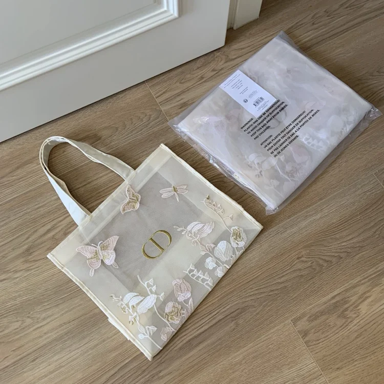 Dior butterfly embroidered mesh tote bag