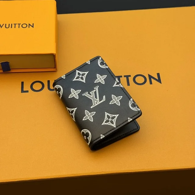 LV M83377 black silk-screen pocket wallet