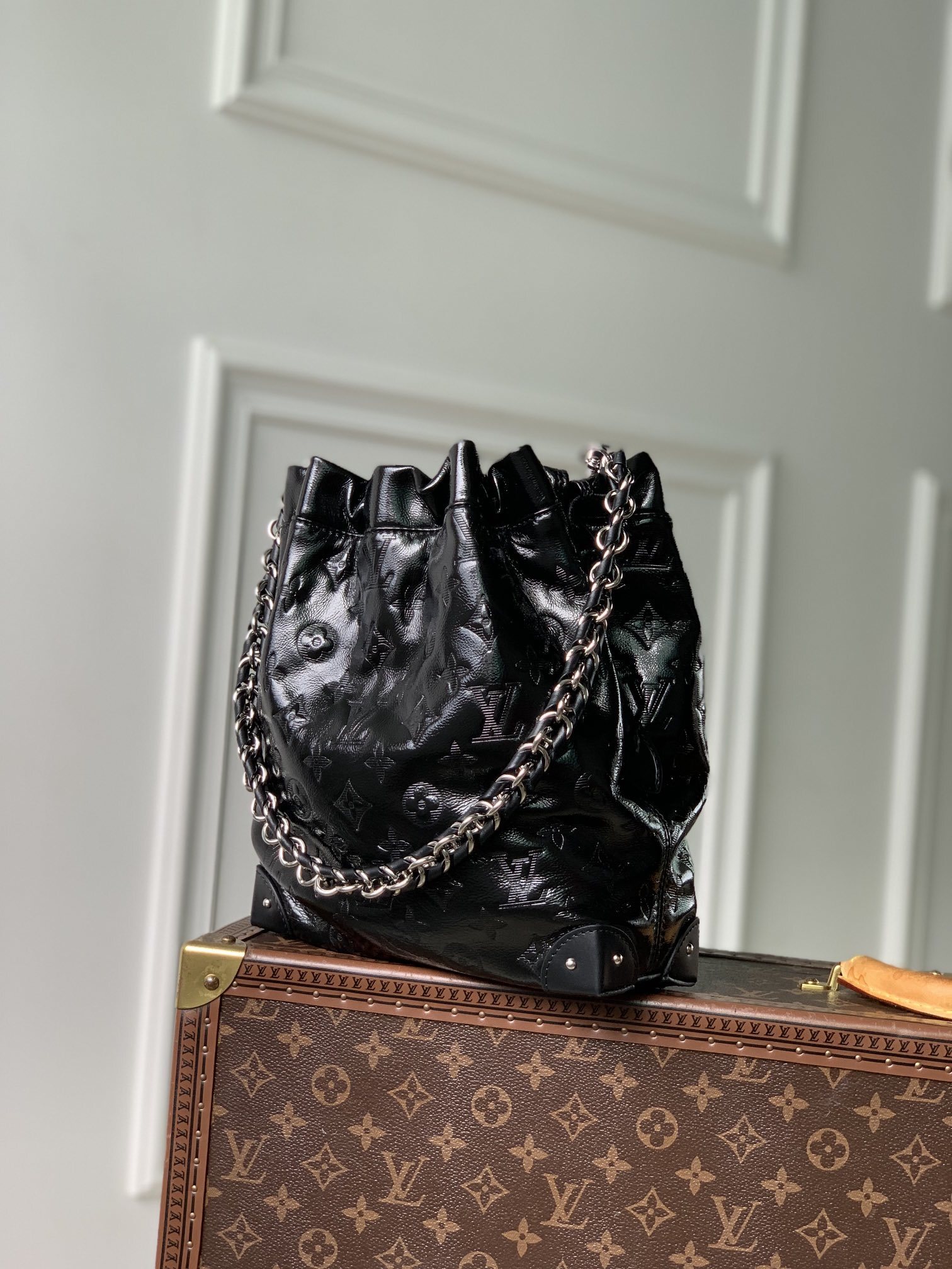 LV Lambskin Leather Shoulder Bag Black