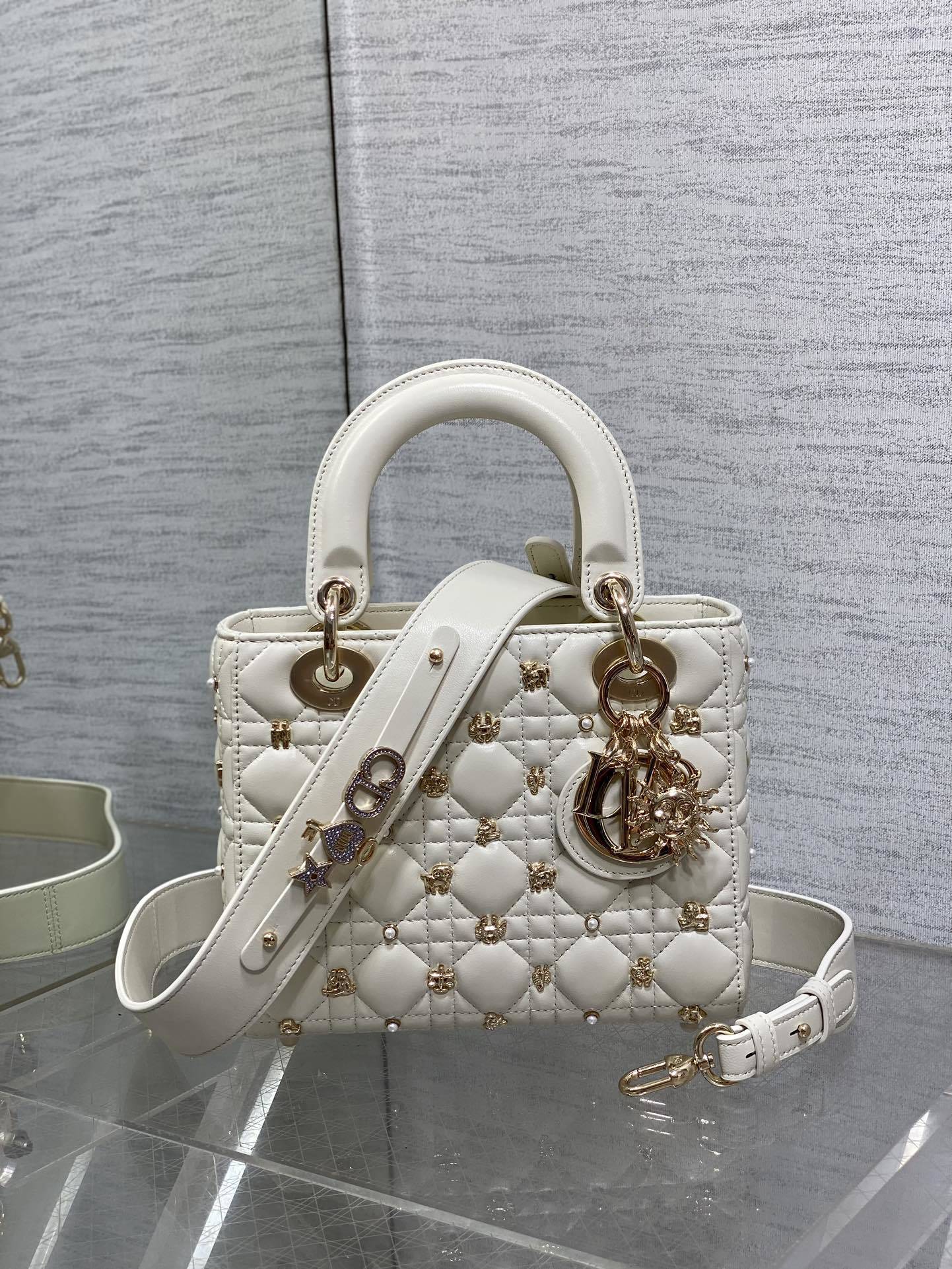 Christian Dior Small Lady D-Joy Bag white
