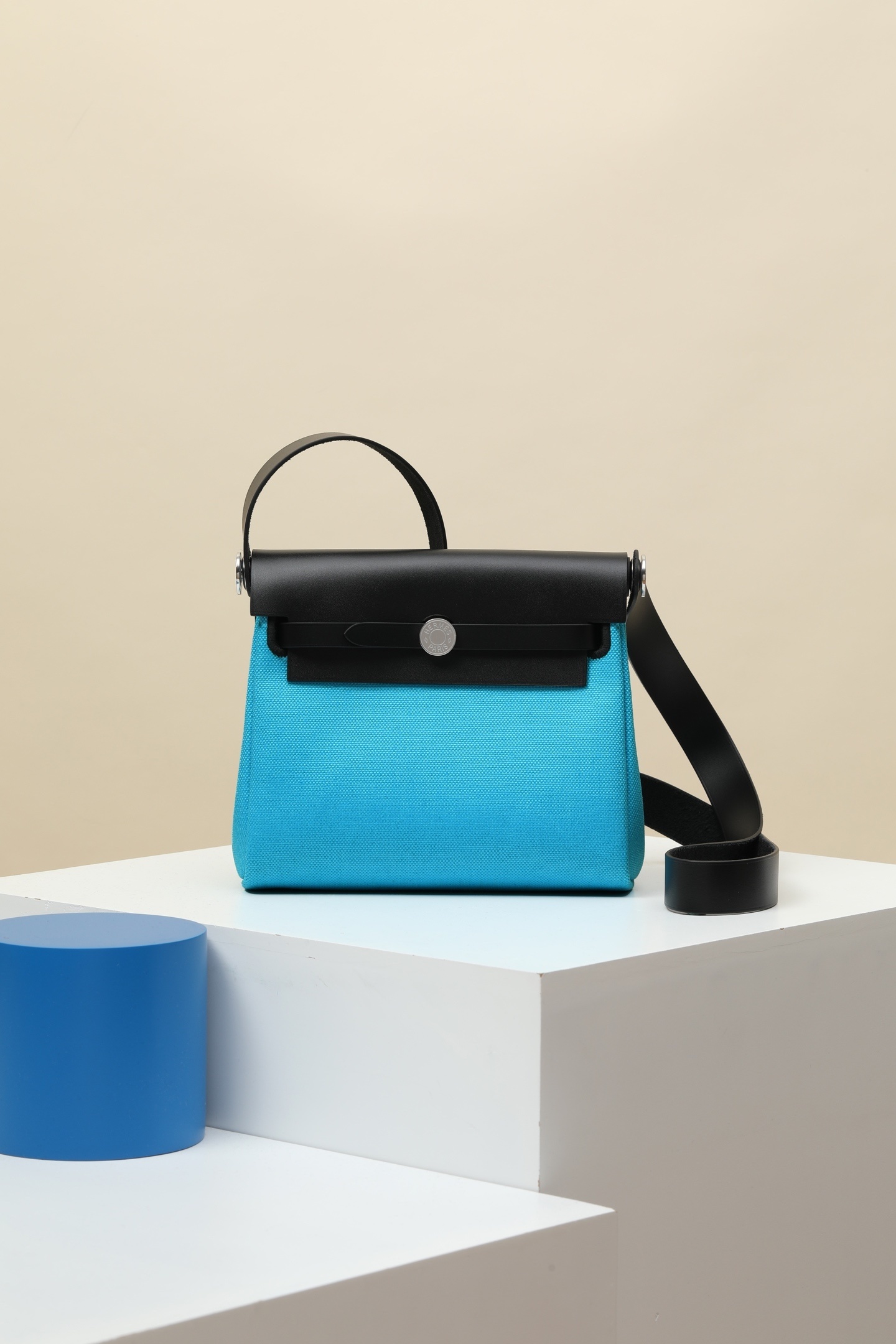Hermes Noir Togo Leather Palladium Finish Birkin 35 Bag Blue