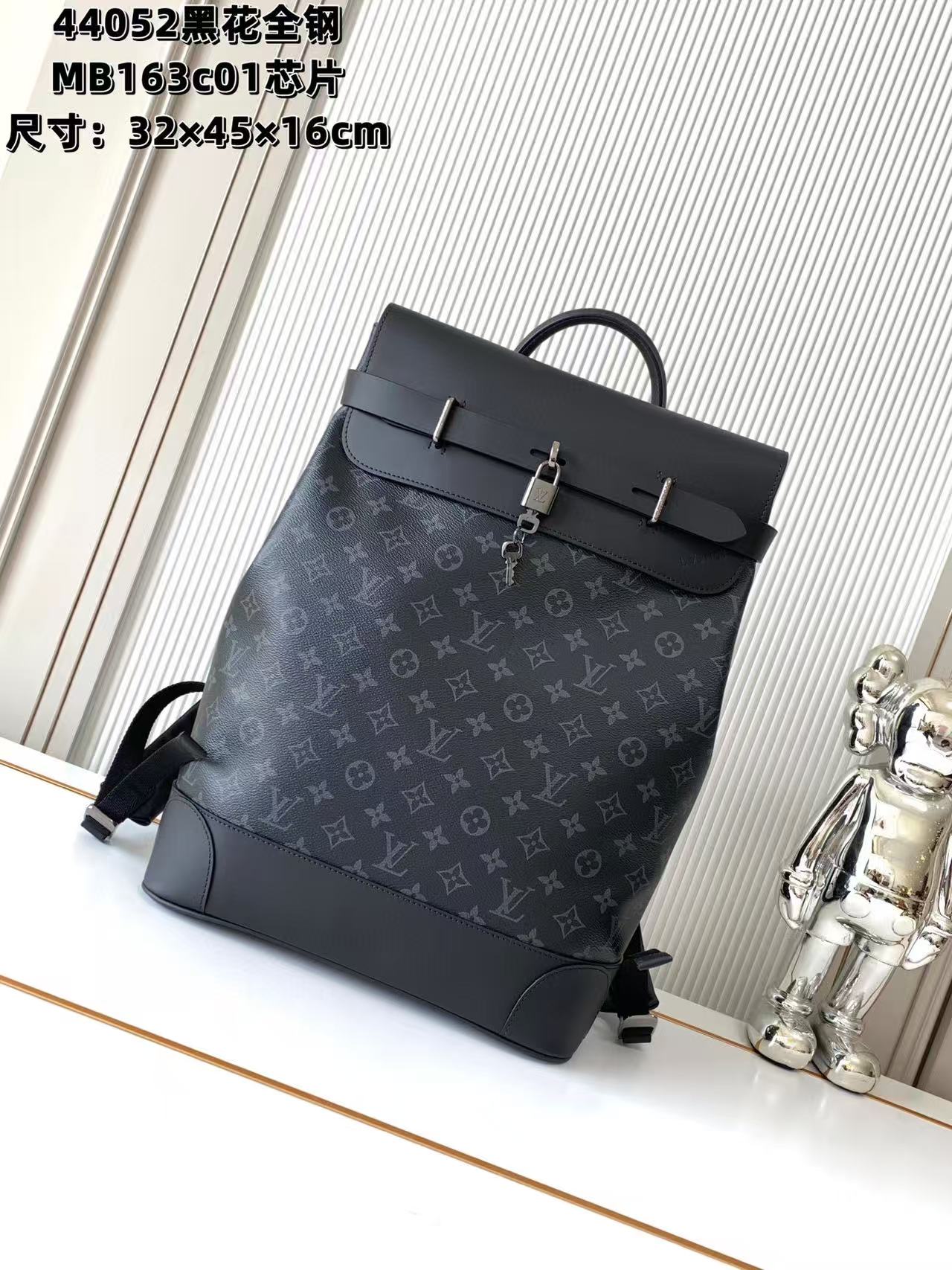 LV 44052 Steamer Backpack in Monogram Eclipse canvas 32x45x16cm