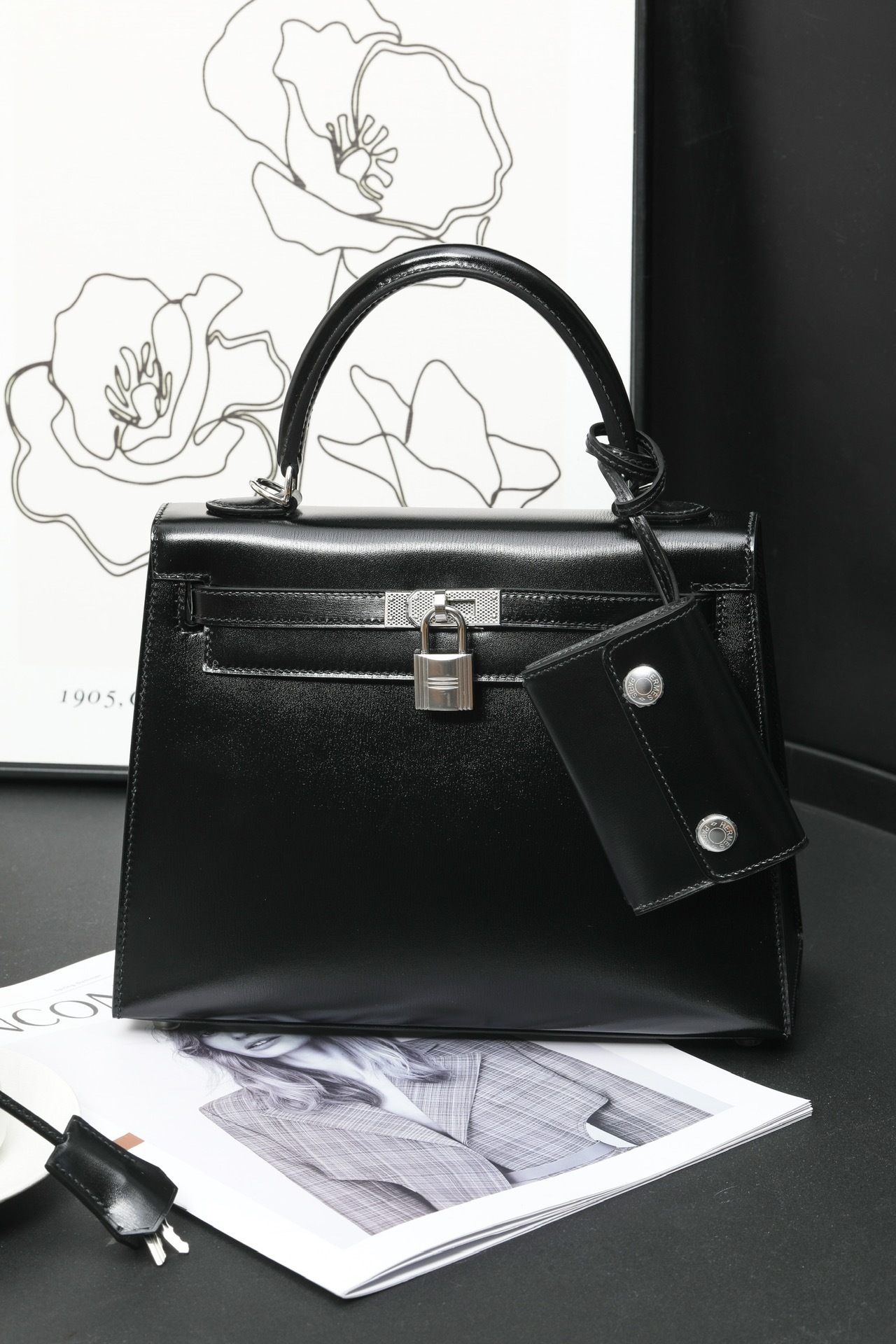 Hermes kelly Black Box Leather