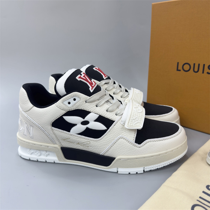 lv trainer x flower black and cream sneakers