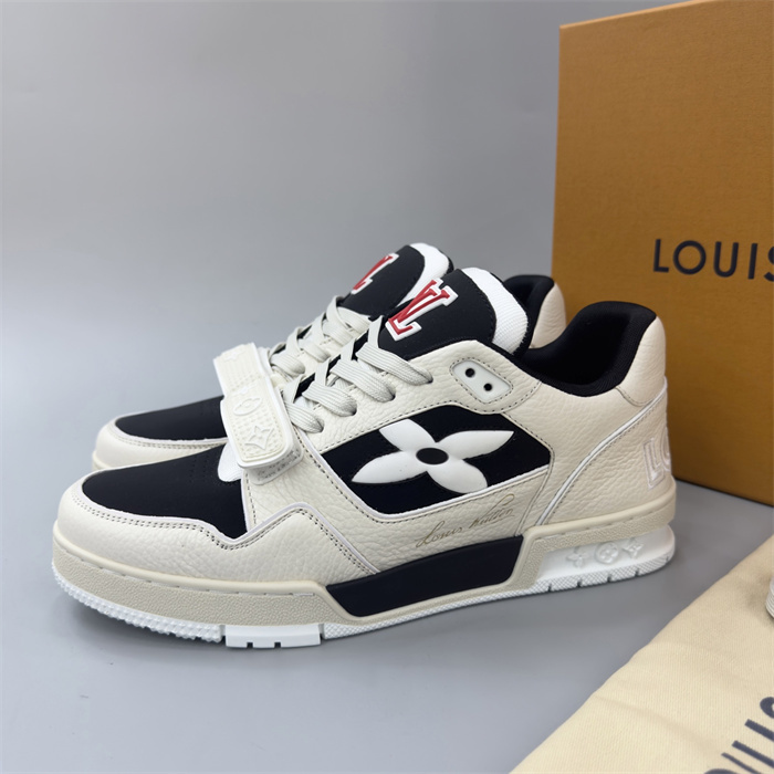 lv trainer x flower black and cream sneakers