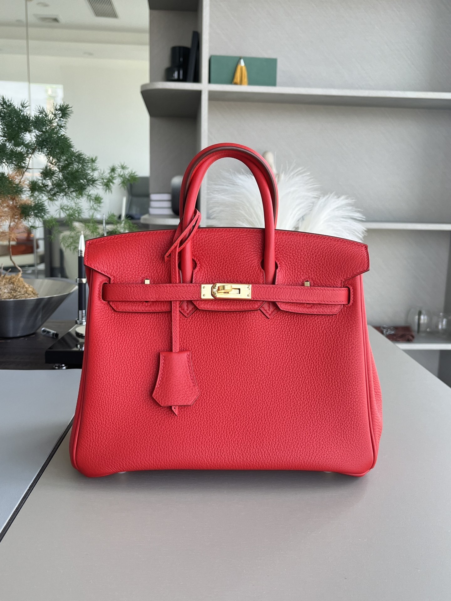 Hermes Birkin Leather Gold Hardware Top Handle Bag red