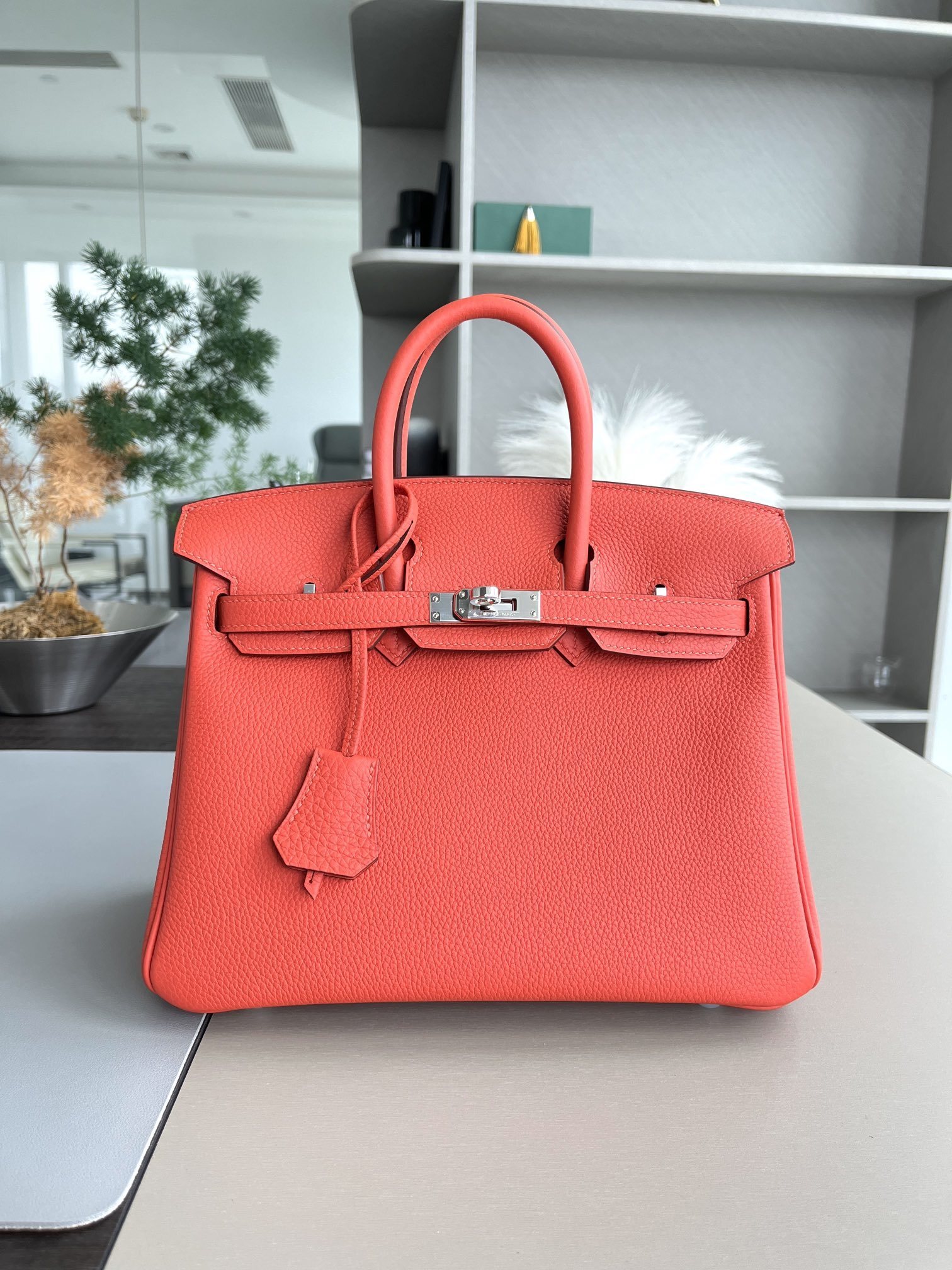 Hermes Birkin Leather Gold Hardware Top Handle Bag orange