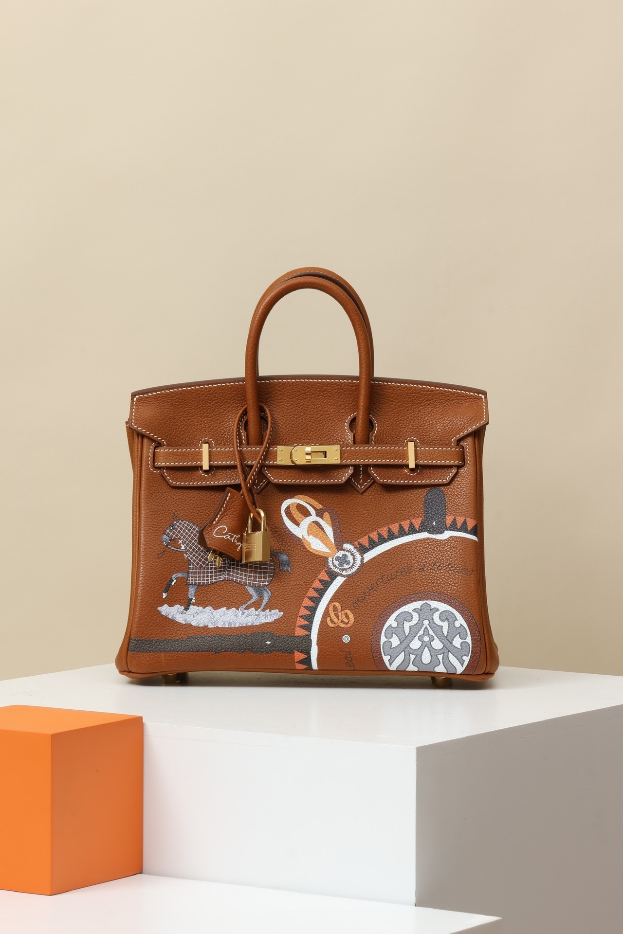 Hermes Birkin Heart Evangelista Painted Bag brown