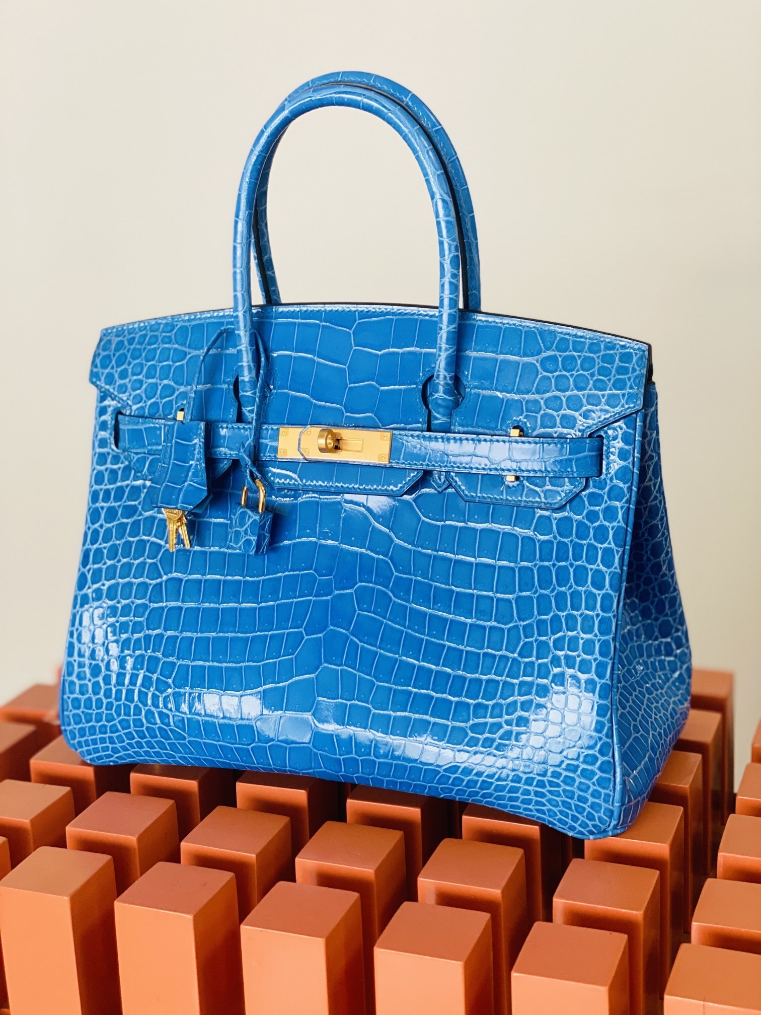 Hermes Birkin croco leather blue Handbag