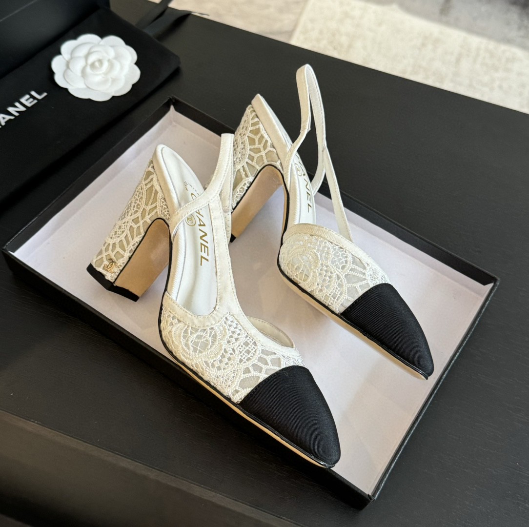 Chanel slingback sandals white and black
