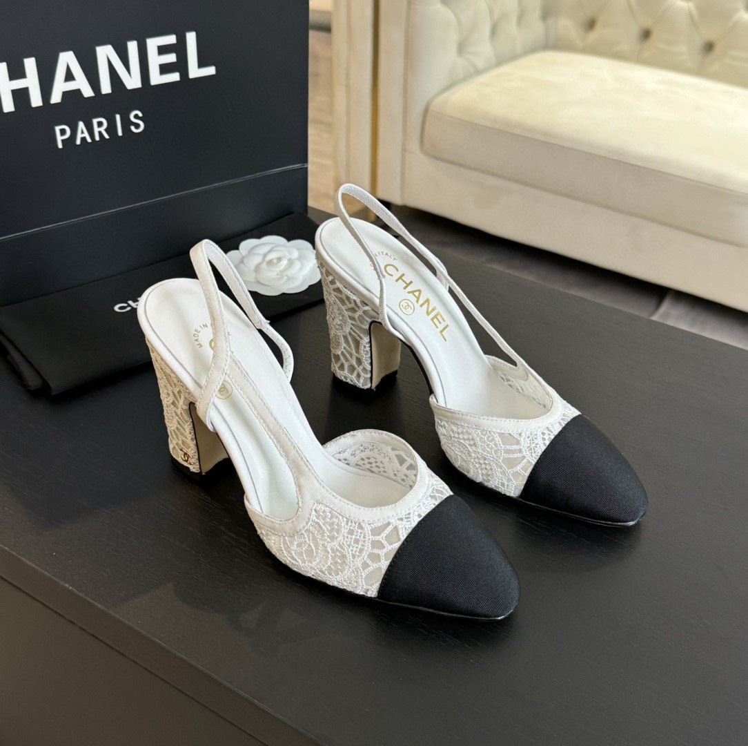 Chanel slingback sandals white and black