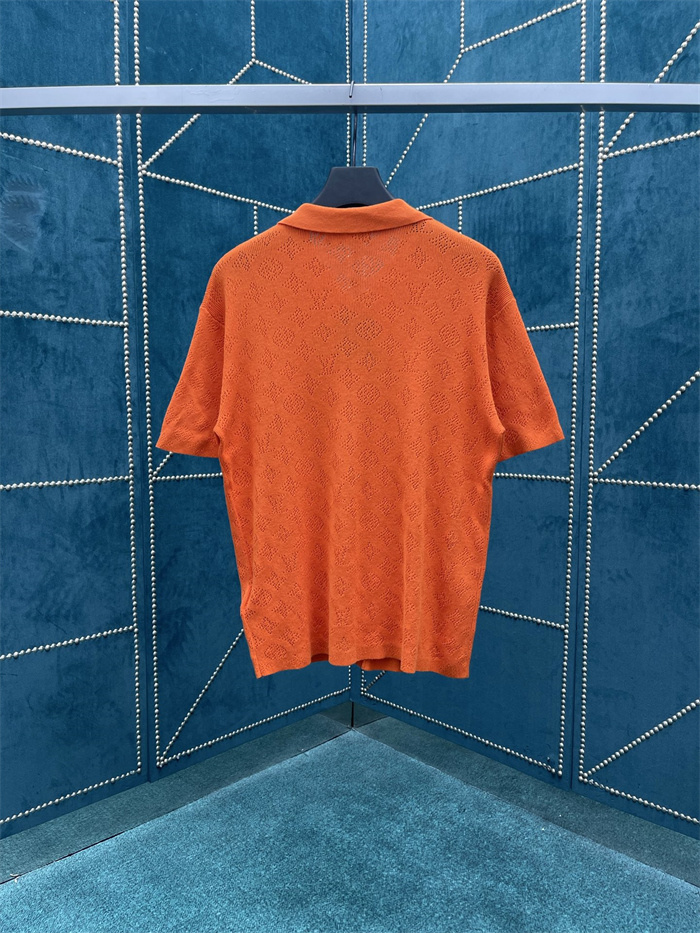 LV Monogram Pointelle Short-Sleeved Shirt Orange
