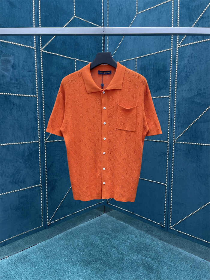 LV Monogram Pointelle Short-Sleeved Shirt Orange