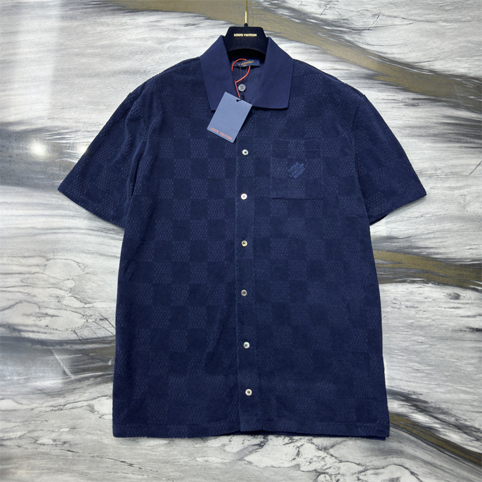 LV Printed silk twill bowling shirt blue