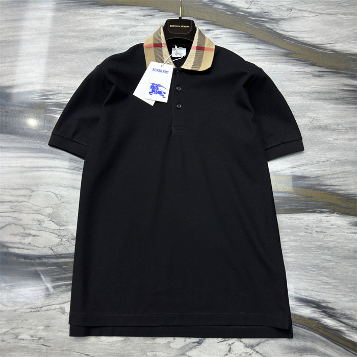 Burberry Check Collar Cotton Polo Shirt black