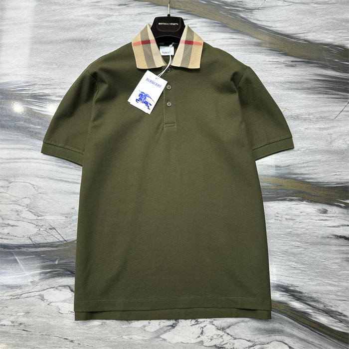 Burberry Check Collar Cotton Polo Shirt Green