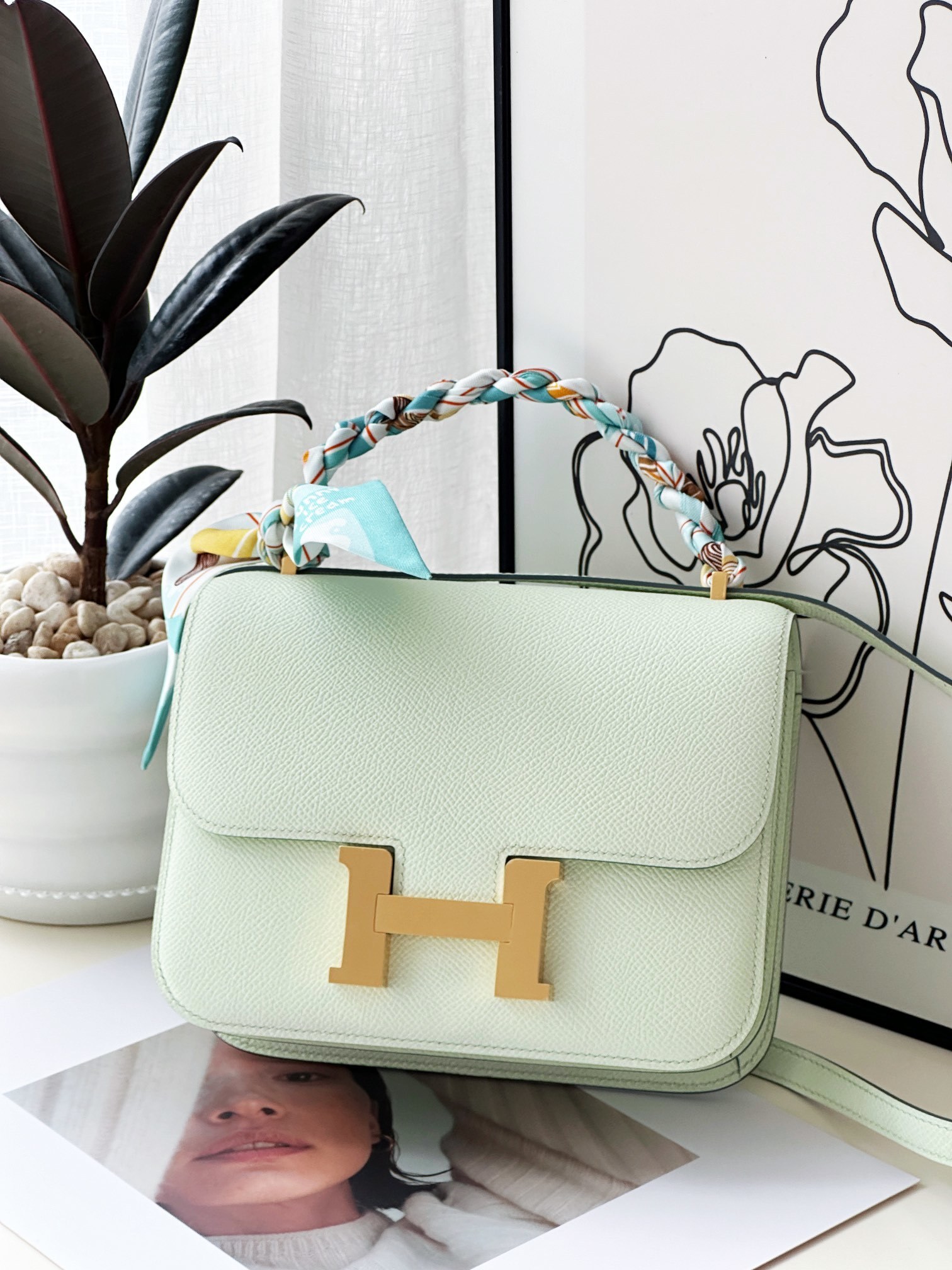 Hermes Vert Fizz Champagne Gold Epson Constance 18 Miroir Bag