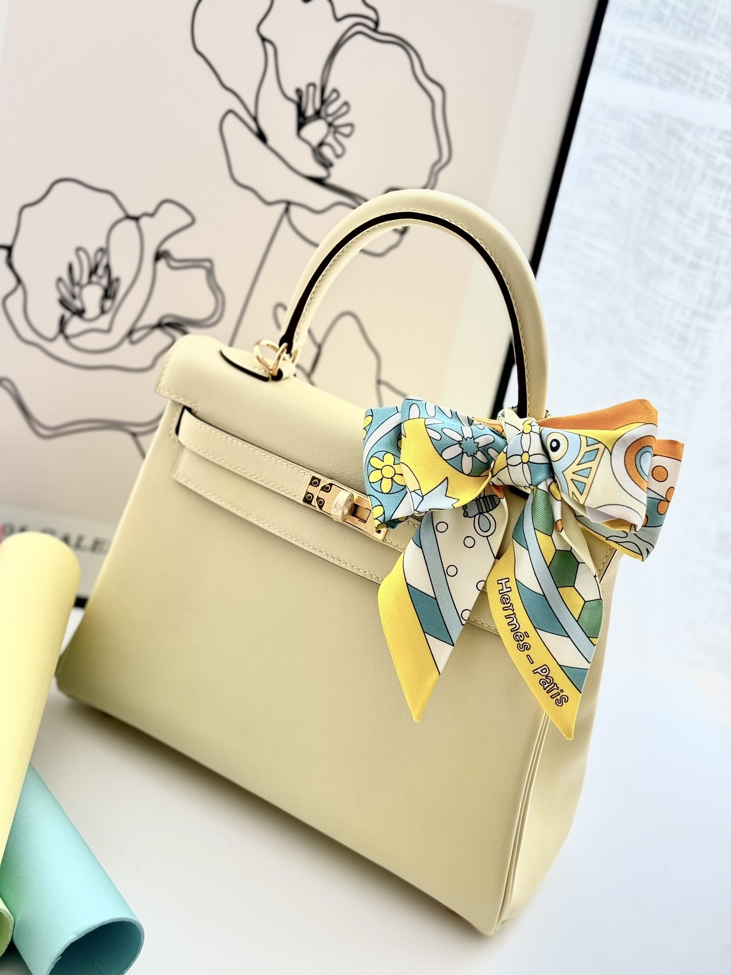 Hermes Kelly Leather Handbag yellow
