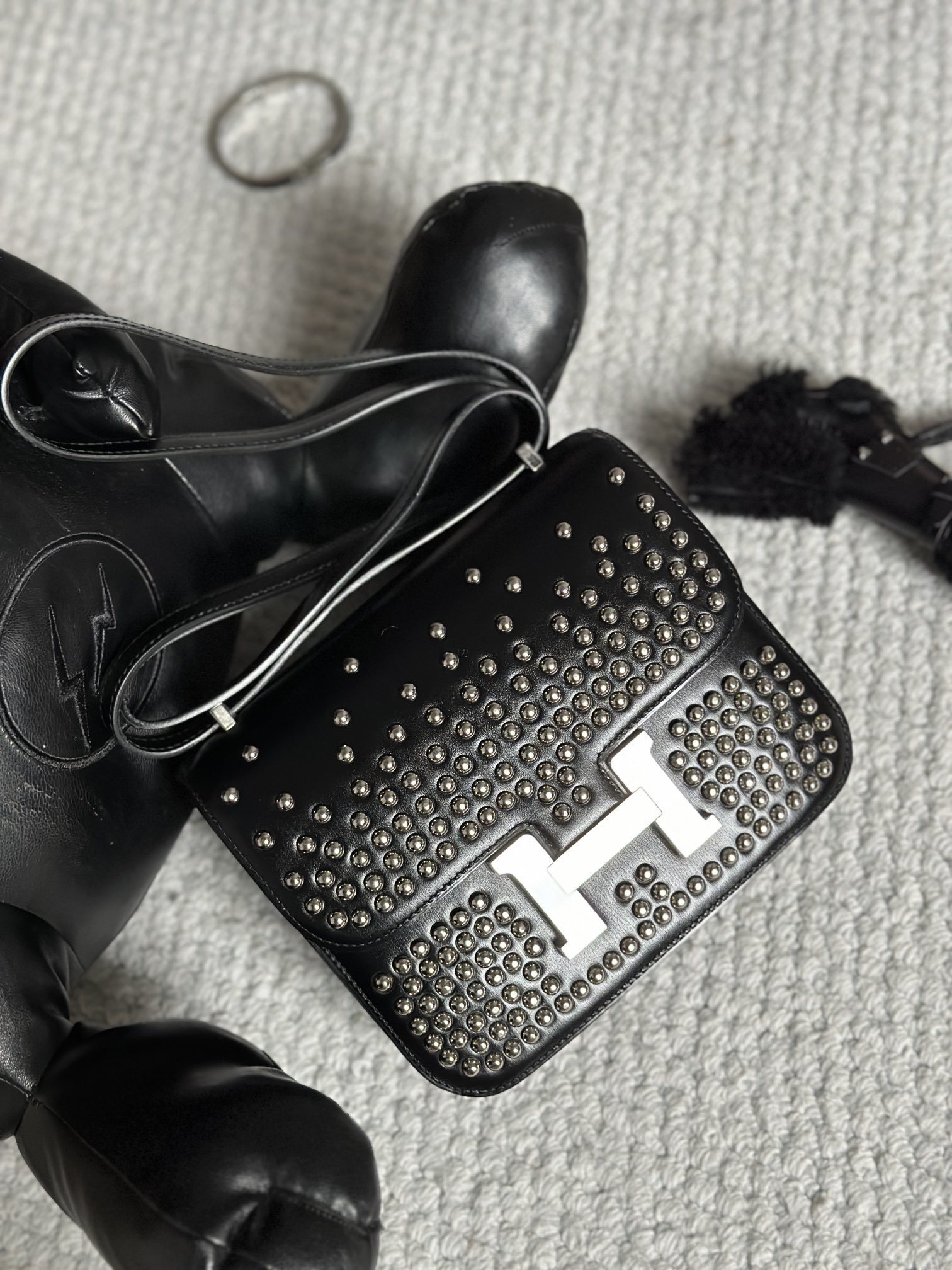 Hermes Kelly Leather Handbag Black