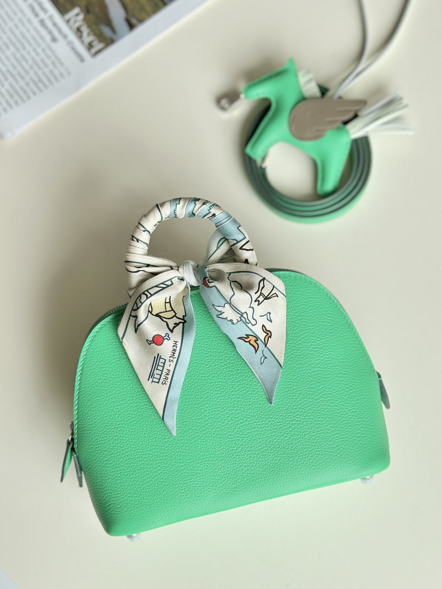 Hermes Tote Handbag Shoulder Leather Green