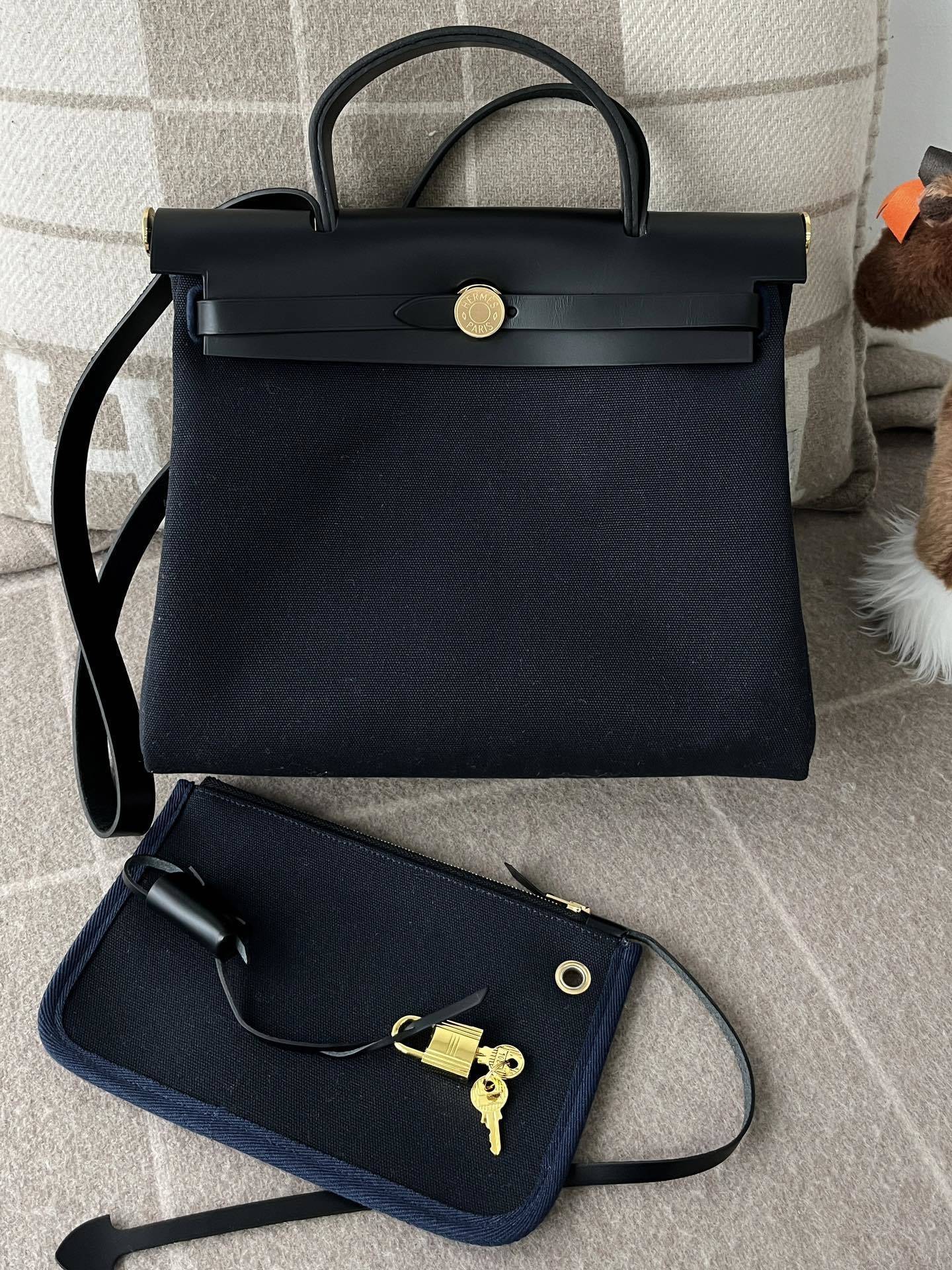 Hermes Black/Ecru Toilet H Berlin and Leather Herbag