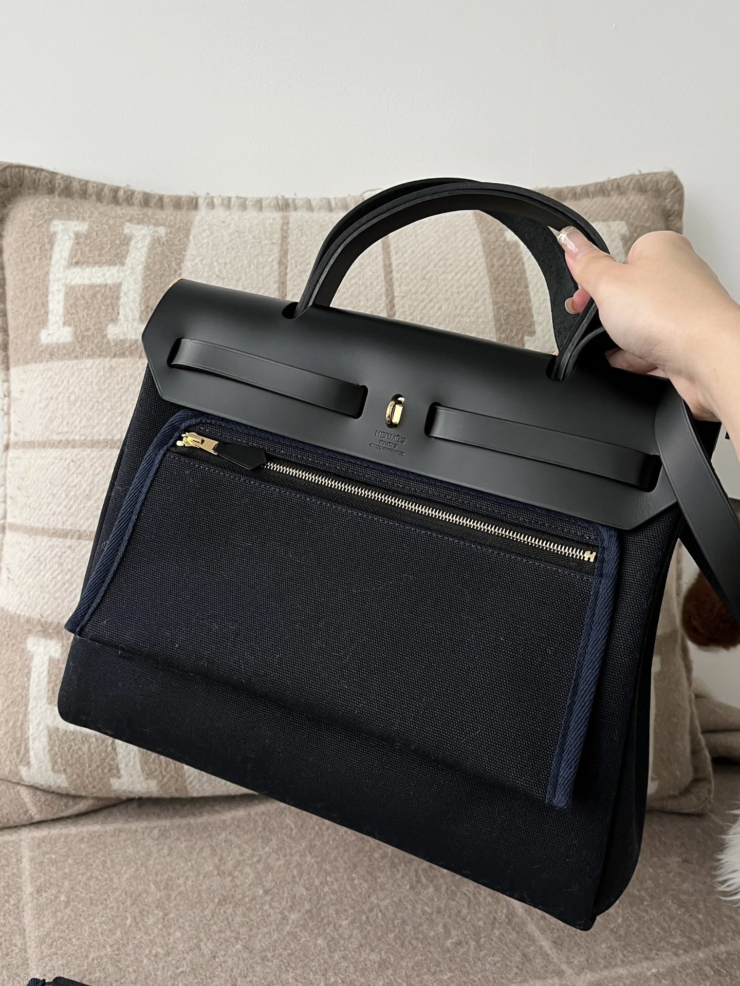 Hermes Black/Ecru Toilet H Berlin and Leather Herbag