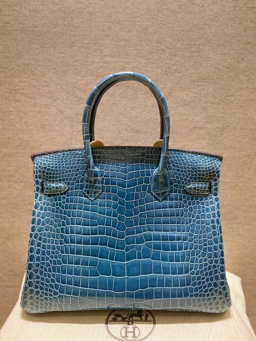 Hermes birkin 30 Blue Paon Shiny Crocodile Leather Gold