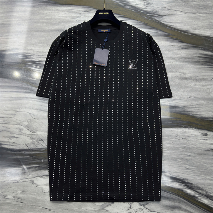 LV Crystal Embellished Cotton T-Shirt Black