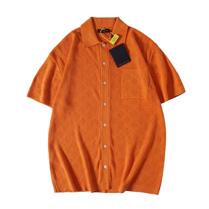 LV 1AHWLK Monogram Pointelle Short-Sleeved Shirt Orange