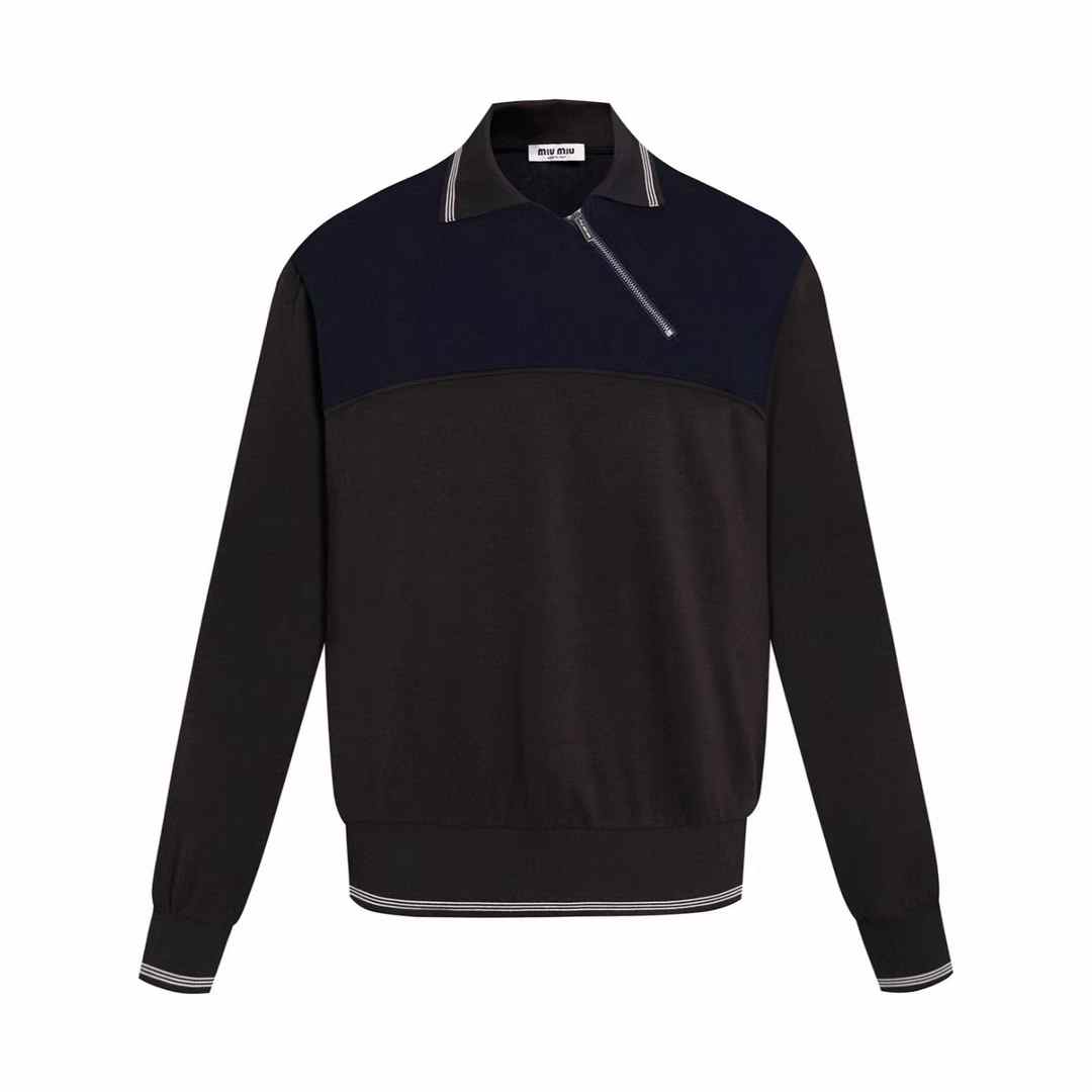 Miu Miu Oversize Polo Shirt Contrast Panel in Black