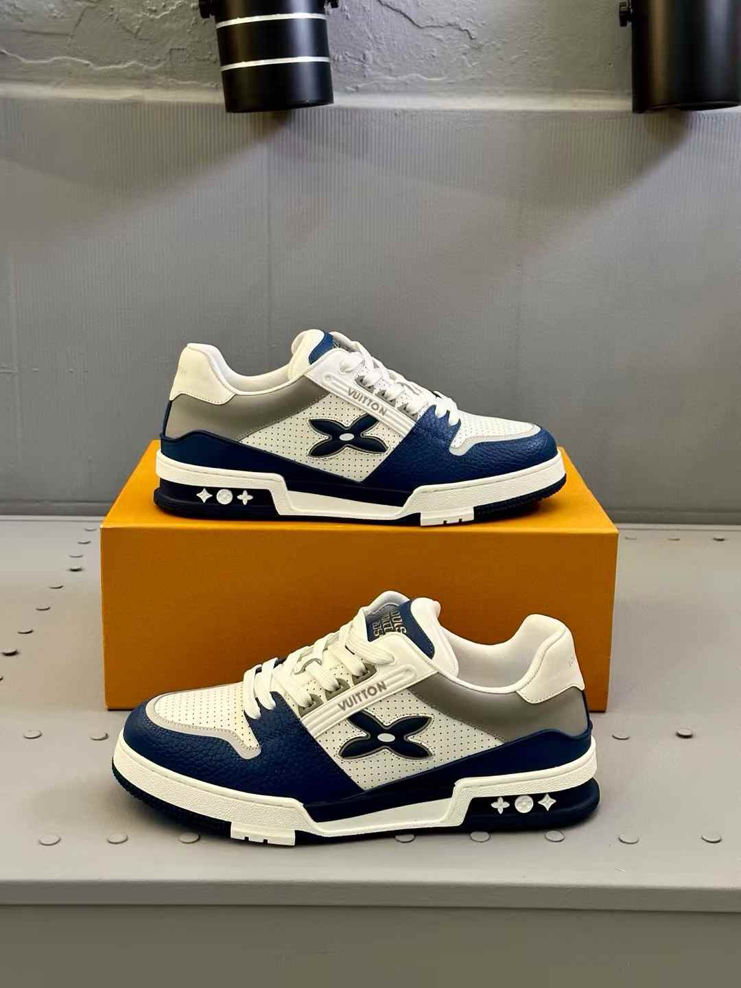 LV White / Navy Trainer Sneaker