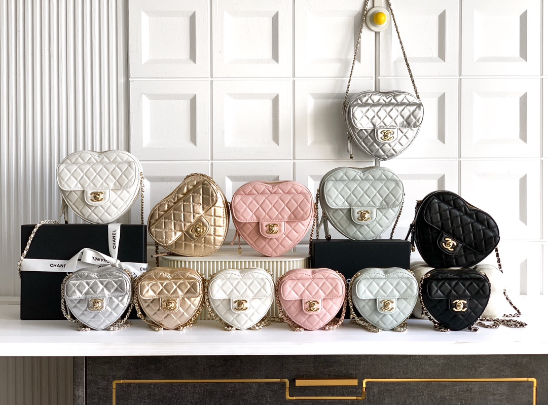 Chanel Black Lambskin Quilted CC in Love Heart Bag all colors