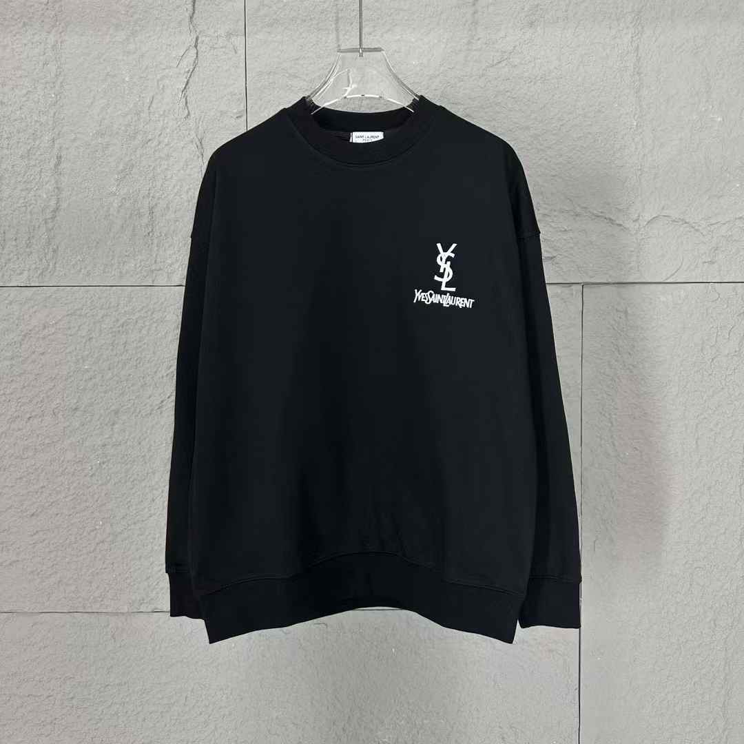 Saint Laurent Black Tee with Silver Logo