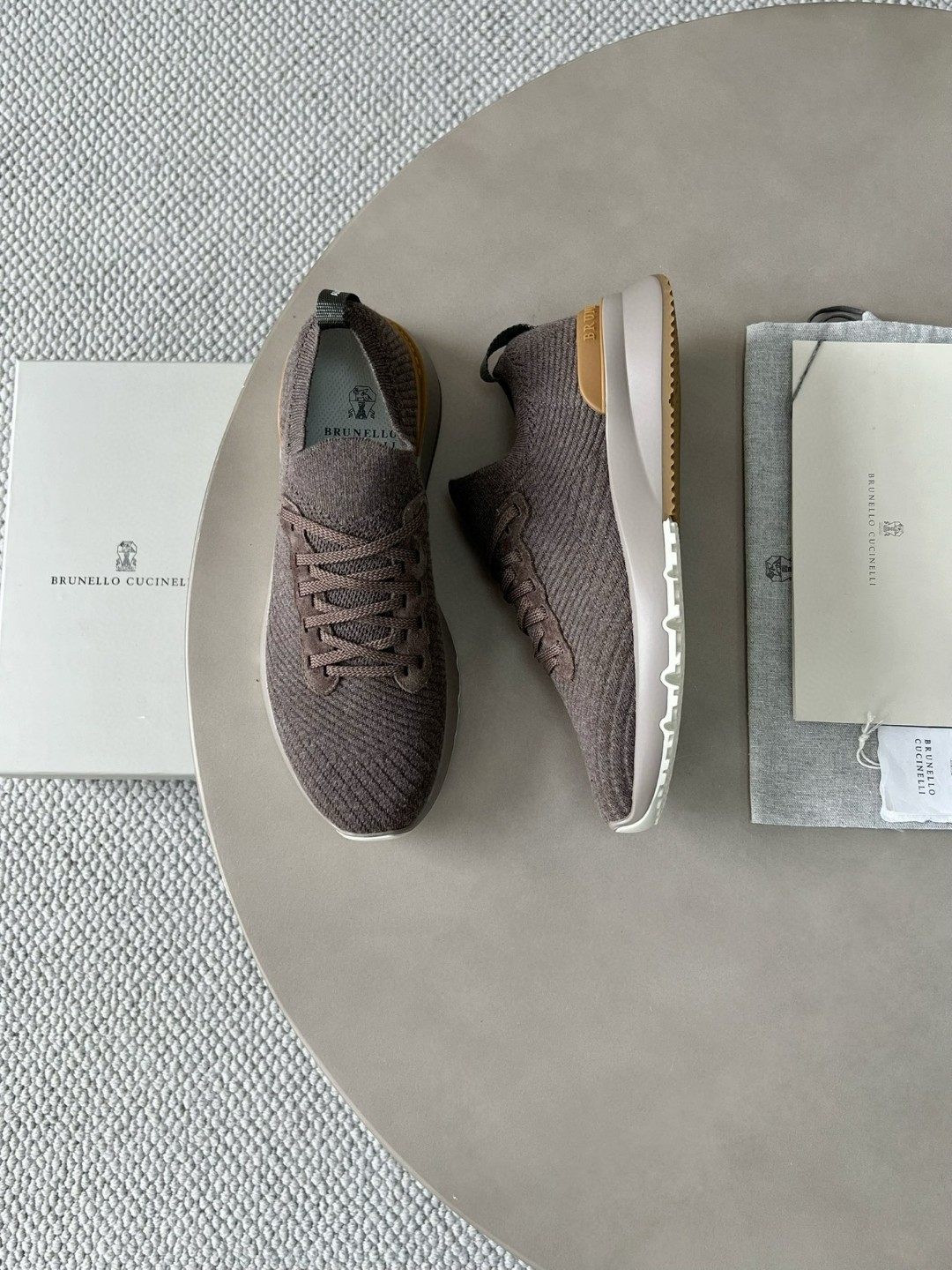 Brunello Cucinelli knitted-upper slip on loafers brown
