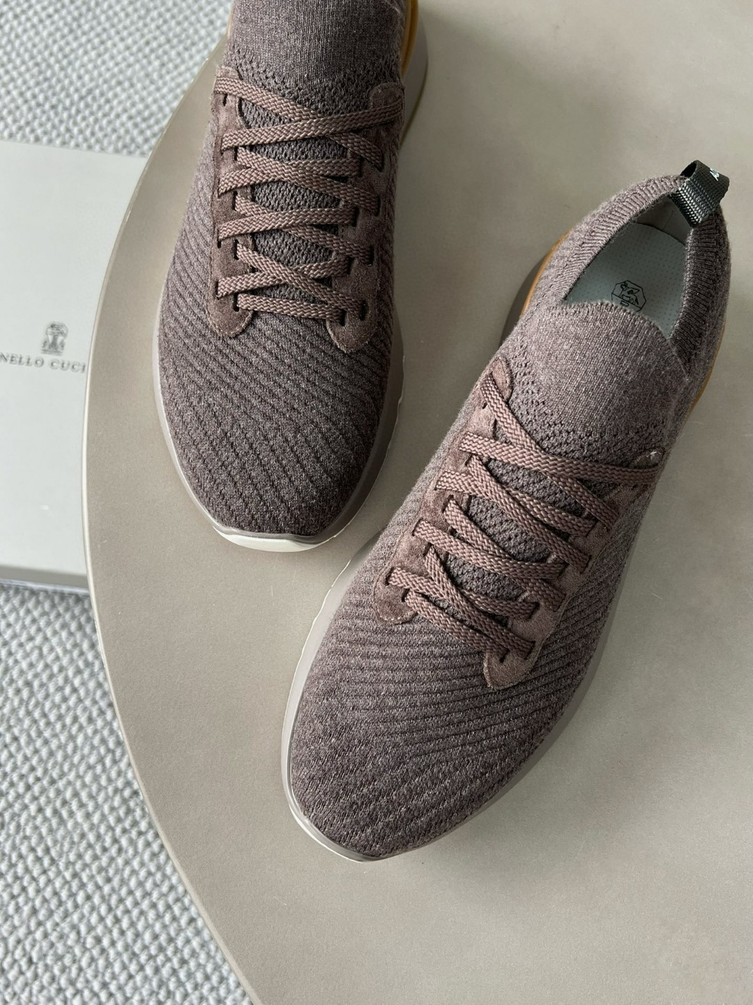 Brunello Cucinelli knitted-upper slip on loafers brown