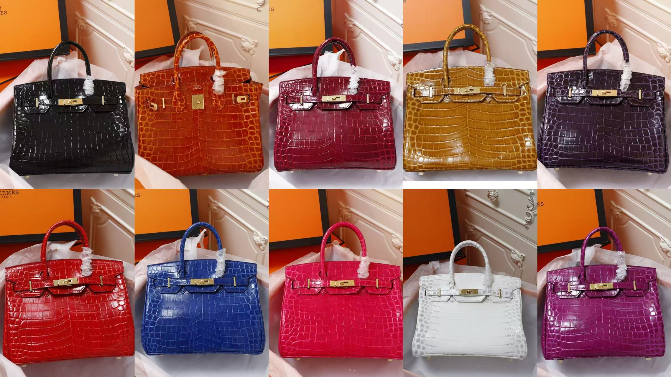 Hermes Croco leather Birkin Handbags all colors