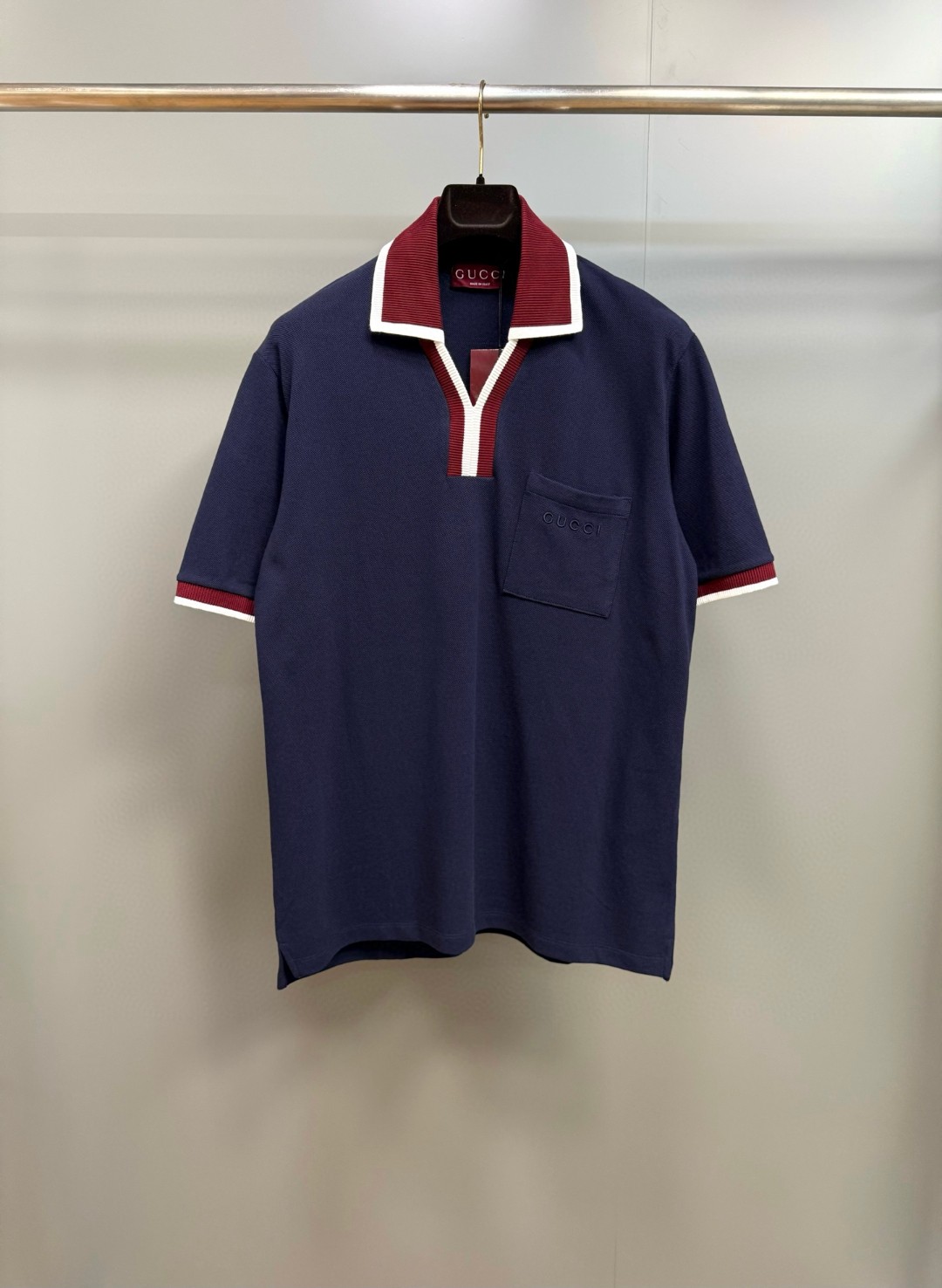 Gucci navy blue cotton pique polo shirt