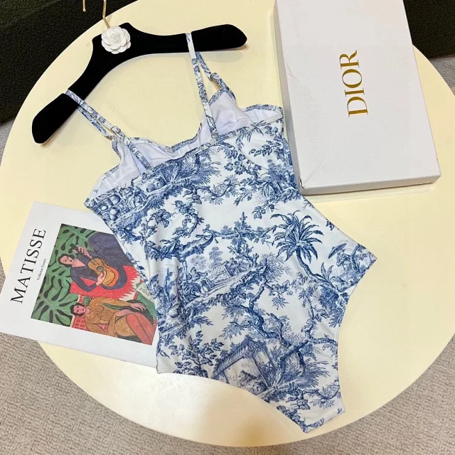 Dior's suspender-style, gathered swimsuit