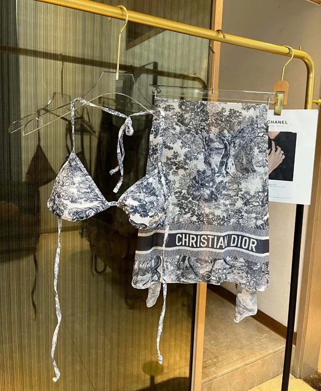 Dior printed lace-up bra and T-back briefs