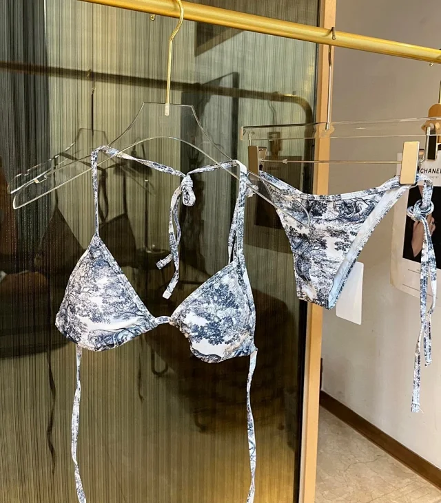 Dior printed lace-up bra and T-back briefs