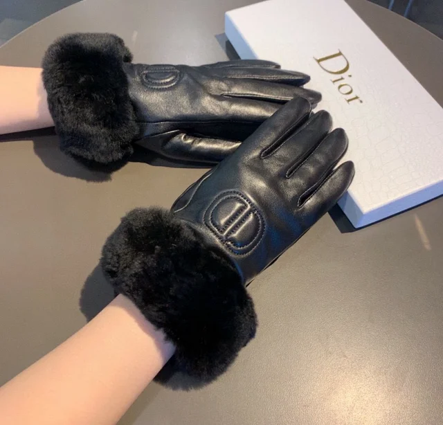 Dior's new autumn and winter lazy rabbit fur CD sheep skin embroidered gloves