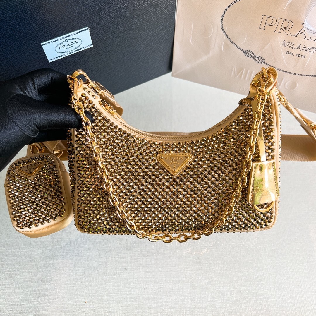 Prada Re-Edition shoulder bag in satin with crystal embroidery