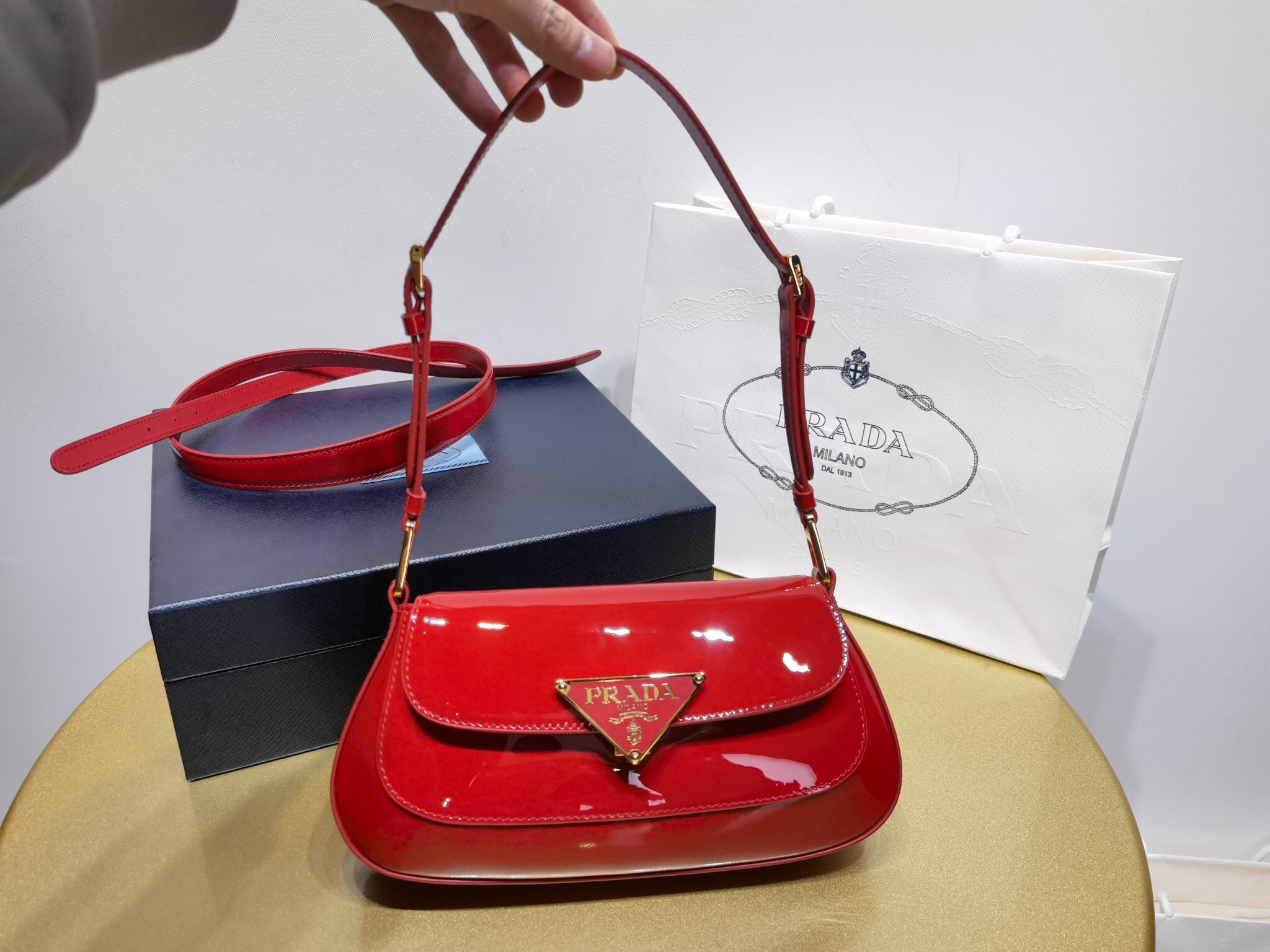 Prada Patent Leather Shoulder Bag in cherry red