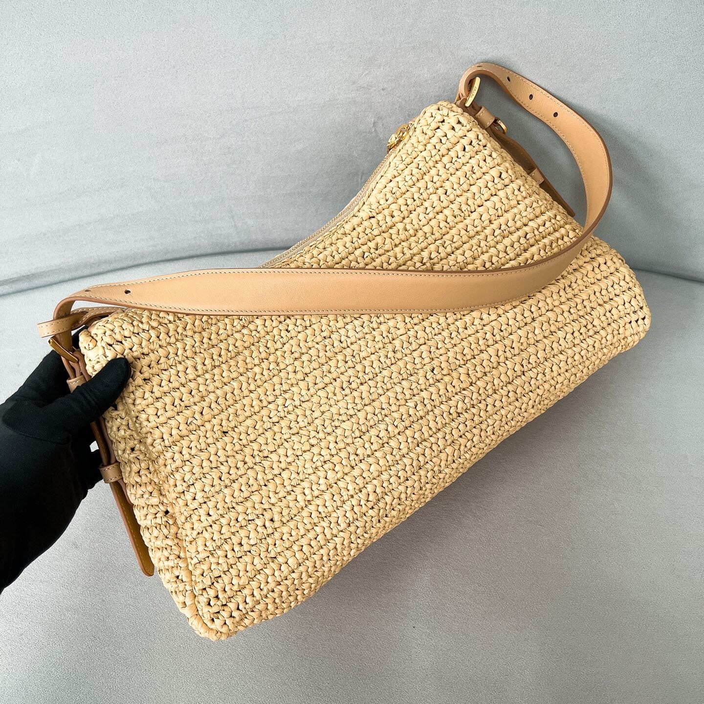 Prada Natural Aimee large crochet and leather bag
