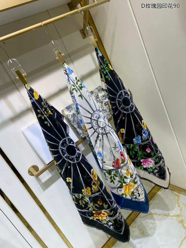 Dior Rose Garden Print Silk Square Scarf