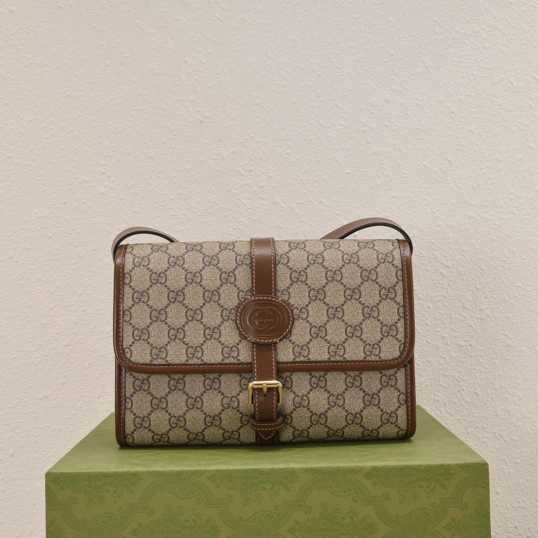 Gucci GG Supreme Canvas Brown Leather