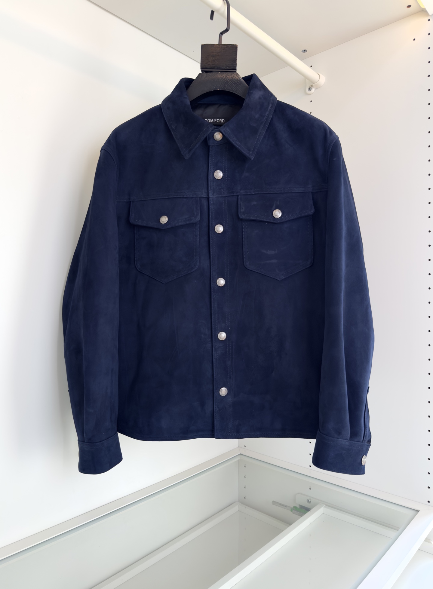 TOM FORD Suede Jacket With Flap Pockets in blue