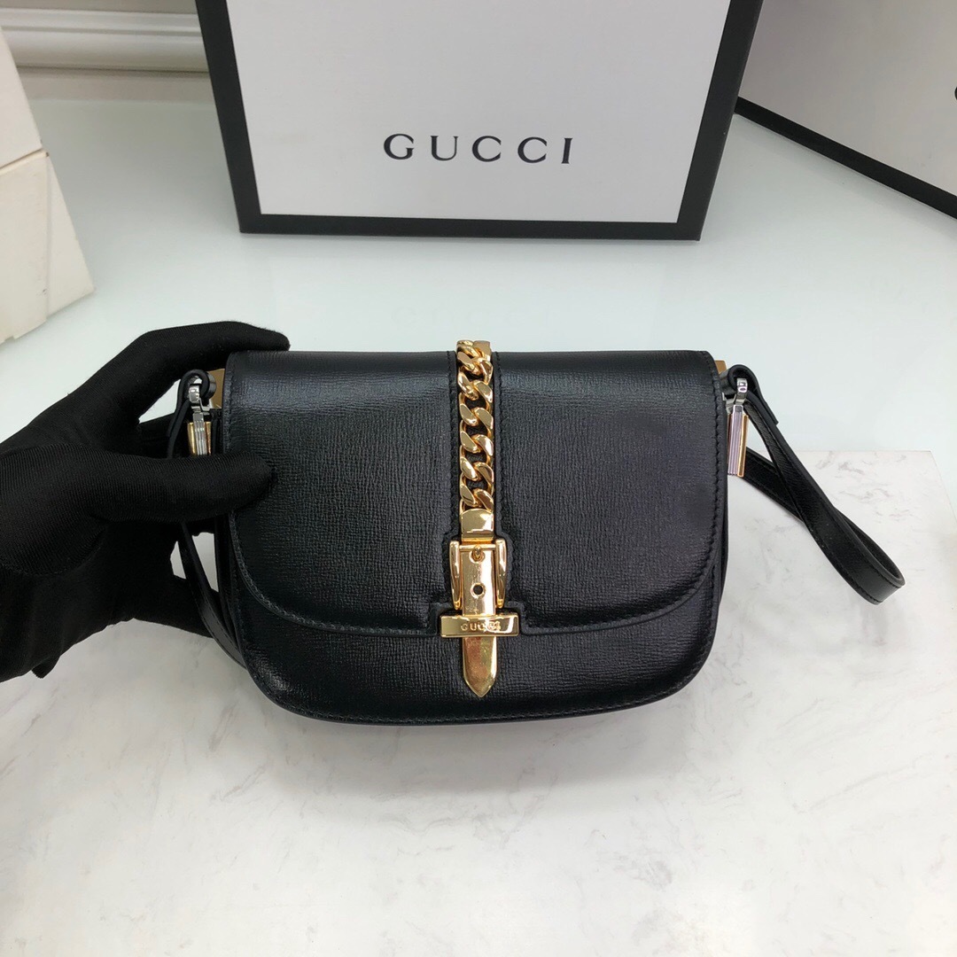 Gucci Sylvie 1969 Mini Shoulder Bag in black calfskin leather